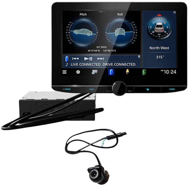 Kenwood eXcelon DAX1050XR 10.1" HD Direct Replacement Floating Digital Multimedia Receiver | EchoMaster RVC 5721 Push In Rear/Front View Backup Camera - Bundle