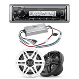 Kenwood KMR-M332BT Marine Digital Media Receiver | Clarion CMS-651-SWB Marine Speakers | Clarion XC2410 Marine Amplifier - Bundle