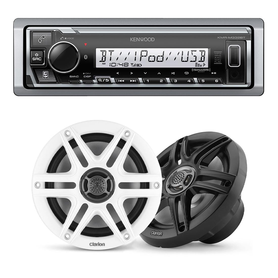 Kenwood KMR-M332BT Marine Digital Media Receiver | Clarion CMS-651 6.5" Marine Speakers - Bundle
