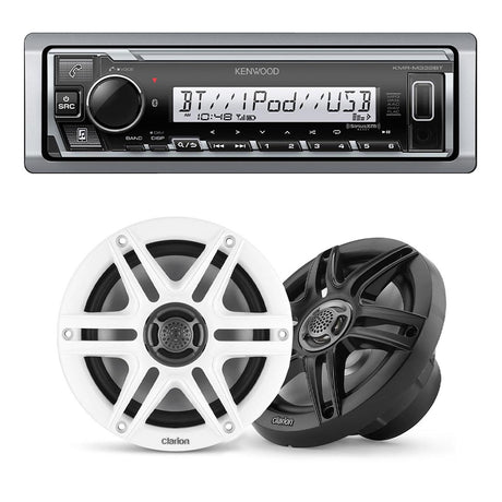 Kenwood KMR-M332BT Marine Digital Media Receiver | Clarion CMS-651 6.5" Marine Speakers - Bundle