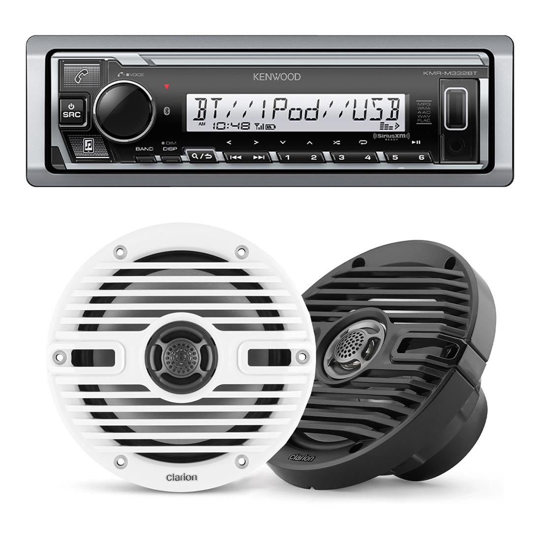 Kenwood KMR-M332BT Marine Digital Media Receiver | Clarion CMS-651 Marine Speakers - Bundle