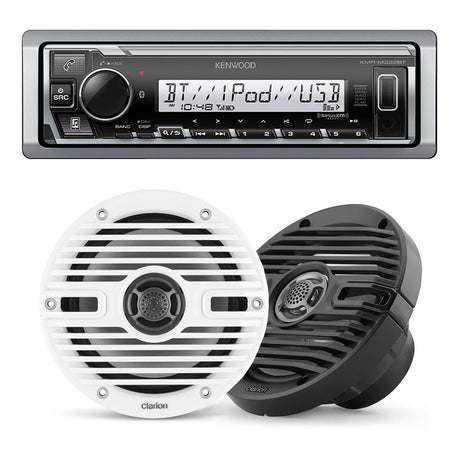 Kenwood KMR-M332BT Marine Digital Media Receiver | Clarion CMS-651 Marine Speakers - Bundle