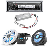 Kenwood KMR-M332BT Marine Digital Media Receiver | Clarion CMS-651 RGB Marine Speakers | Clarion XC2410 Marine Amplifier | Clarion CMSP-101RGB 10" Marine Subwoofer - Bundle