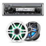 Kenwood KMR-M332BT Marine Digital Media Receiver | Clarion CMSP-651RGB-SWG 6.5" Marine RGB Speakers with Sport Grilles - Bundle