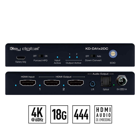 Key Digital KDDA1X2DC 2 Output HDMI Splitter Distribution Amp