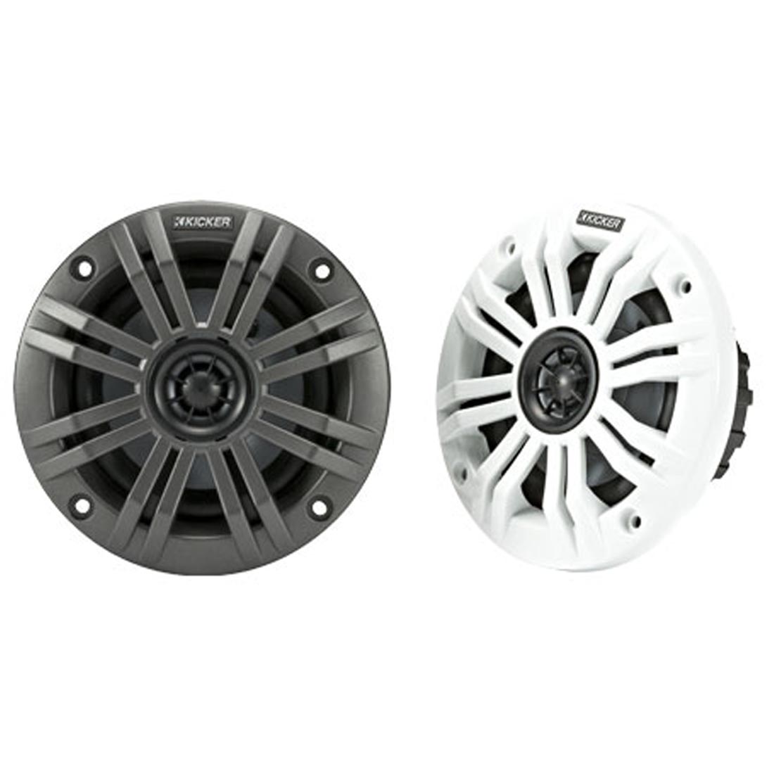 Kicker 45KM42 4″ 2-Way 2-Ohm Marine Coaxial Speakers with Charcoal and White Grilles