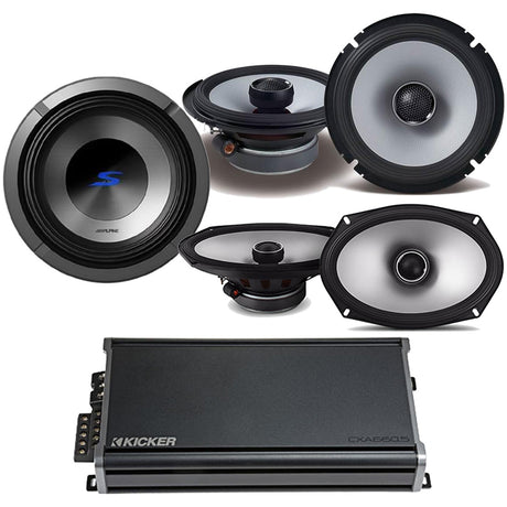 Kicker 46CXA660.5 5-Ch Amplifier | Alpine S2-S65 6.5" Speakers | S2-S69 6"x9" Speakers | S2-W10D4 10" DVC Subwoofer - Bundle