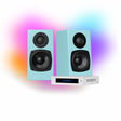 KIN One Bookshelf Speakers with 4" Woofer -  Blue Pair| KIN Amp Bluetooth Stereo Amplifier White - BUNDLE