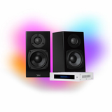 KIN One Bookshelf Speakers - Black - Pair | KIN Amp Bluetooth Stereo Amplifier - White - Bundle