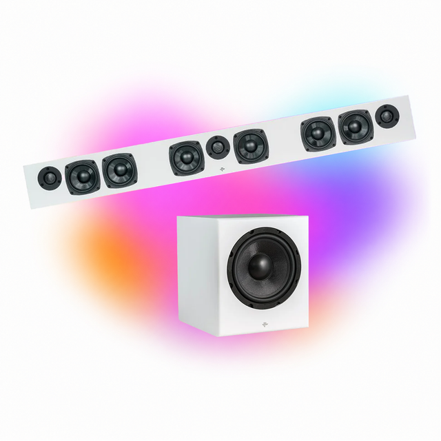 KIN Force Passive 3-Channel Soundbar Speaker - Each | KIN Sub 8 Powered Subwoofer with 8" Driver, 200W Class D - White - BUNDLE