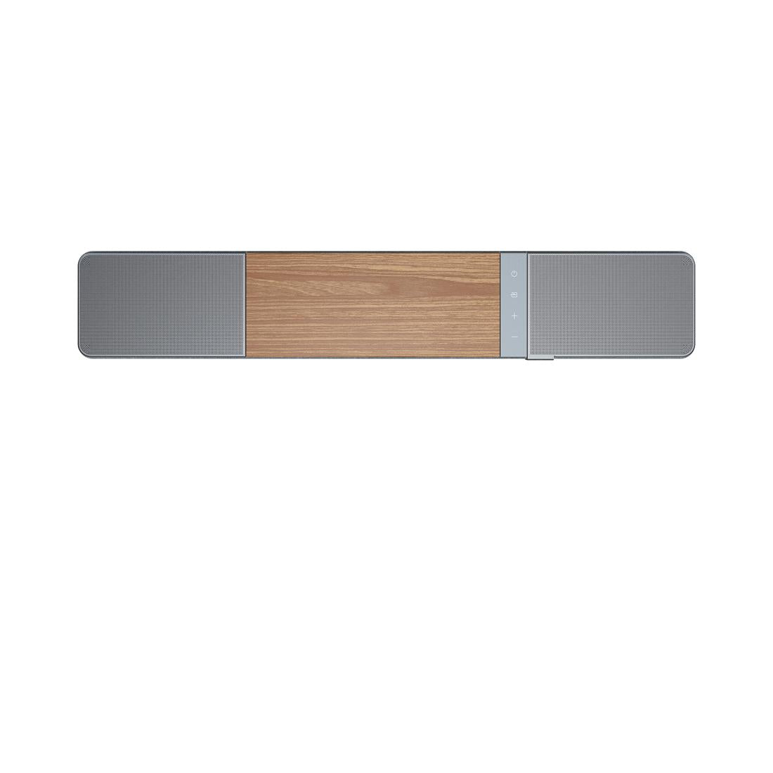 Top of the Klipsch Flexus Core 100 Sound Bar in Walnut/Silver finish 