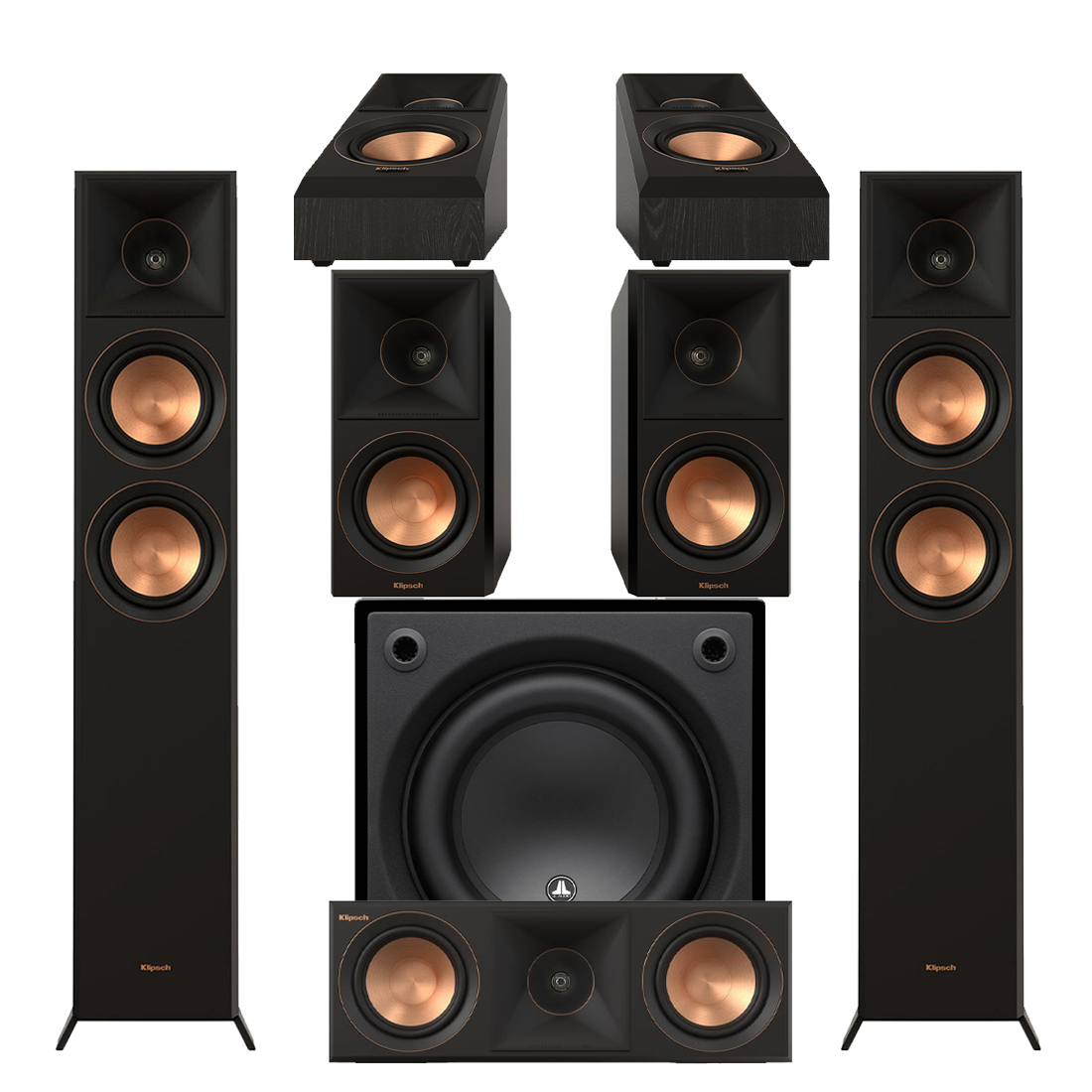 Klipsch RP-5000FBII Reference Premier MK-II 5.0 Speaker Bundle #1 | JL Audio D108-GLOSS 8″ Powered Subwoofer- #96281 - Bundle