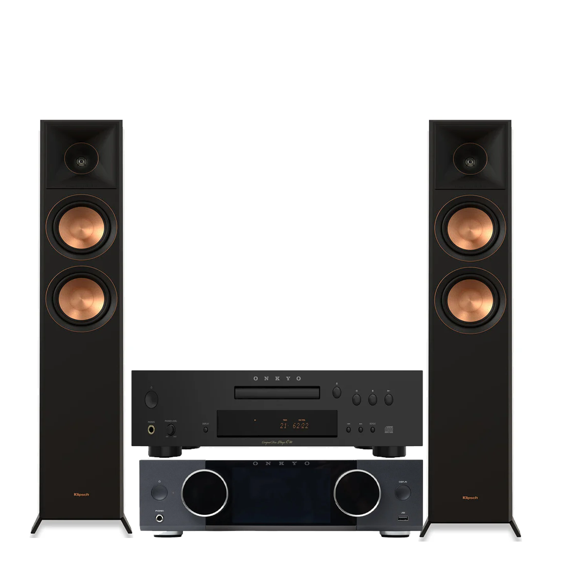 Onkyo Muse Y-50 Network Streamer Integrated Amplifier | Onkyo C30B CD Player |  Klipsch RP-6000F II Floor Standing Speakers - Pair - Bundle