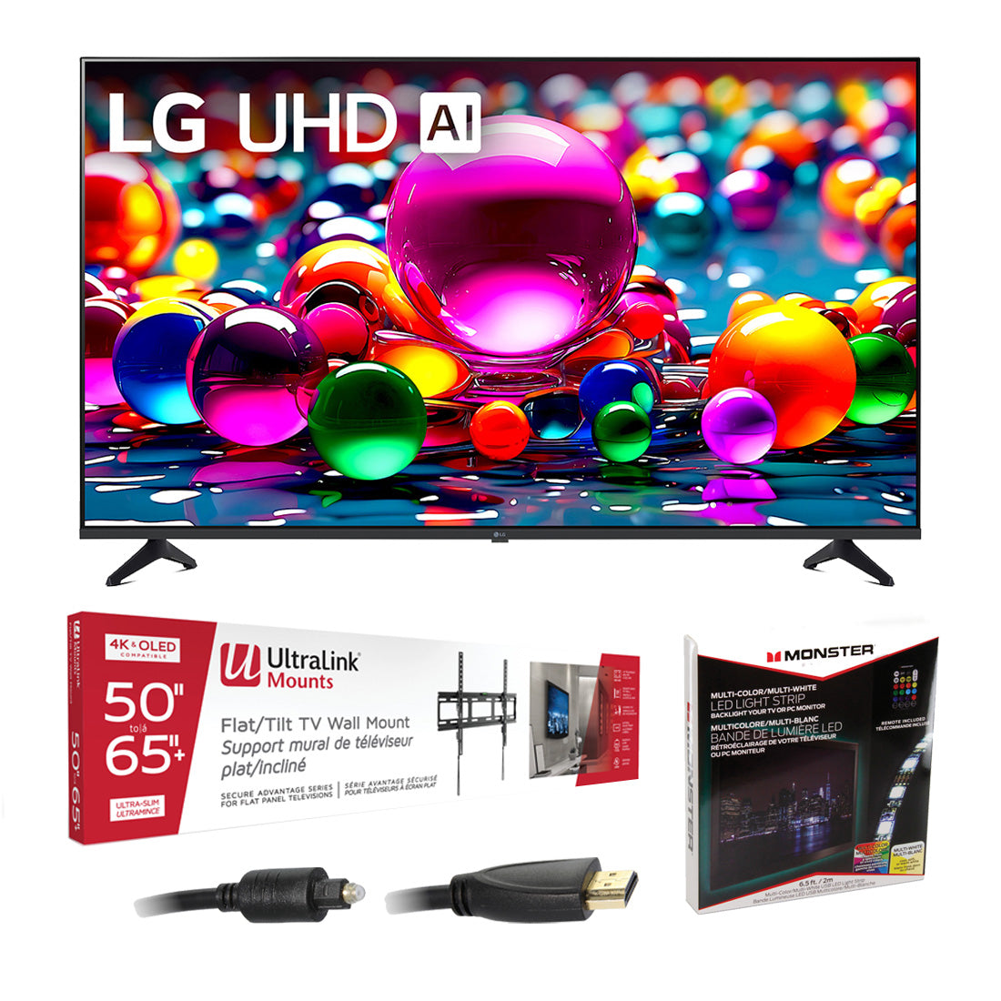 LG 43UA7700PUB 43" 4K Ultra HD LED HDR TV | Ultralink KIT3LED Home Entertainment Starter Kit Bundle