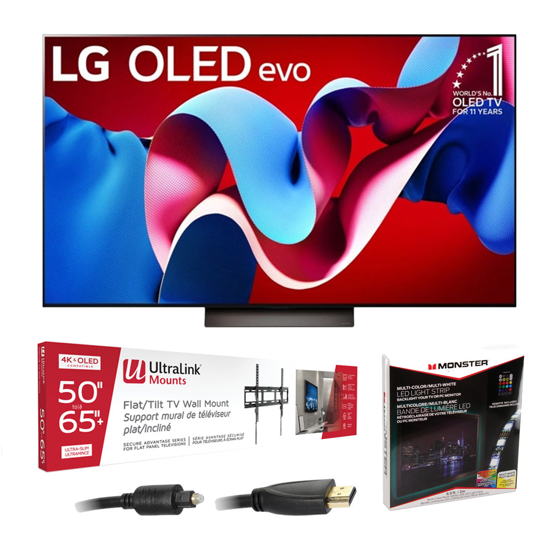 LG OLED48C4PUA 48" C4 4K Smart OLED Evo TV | Ultralink KIT3LED Home Entertainment Starter Kit Bundle