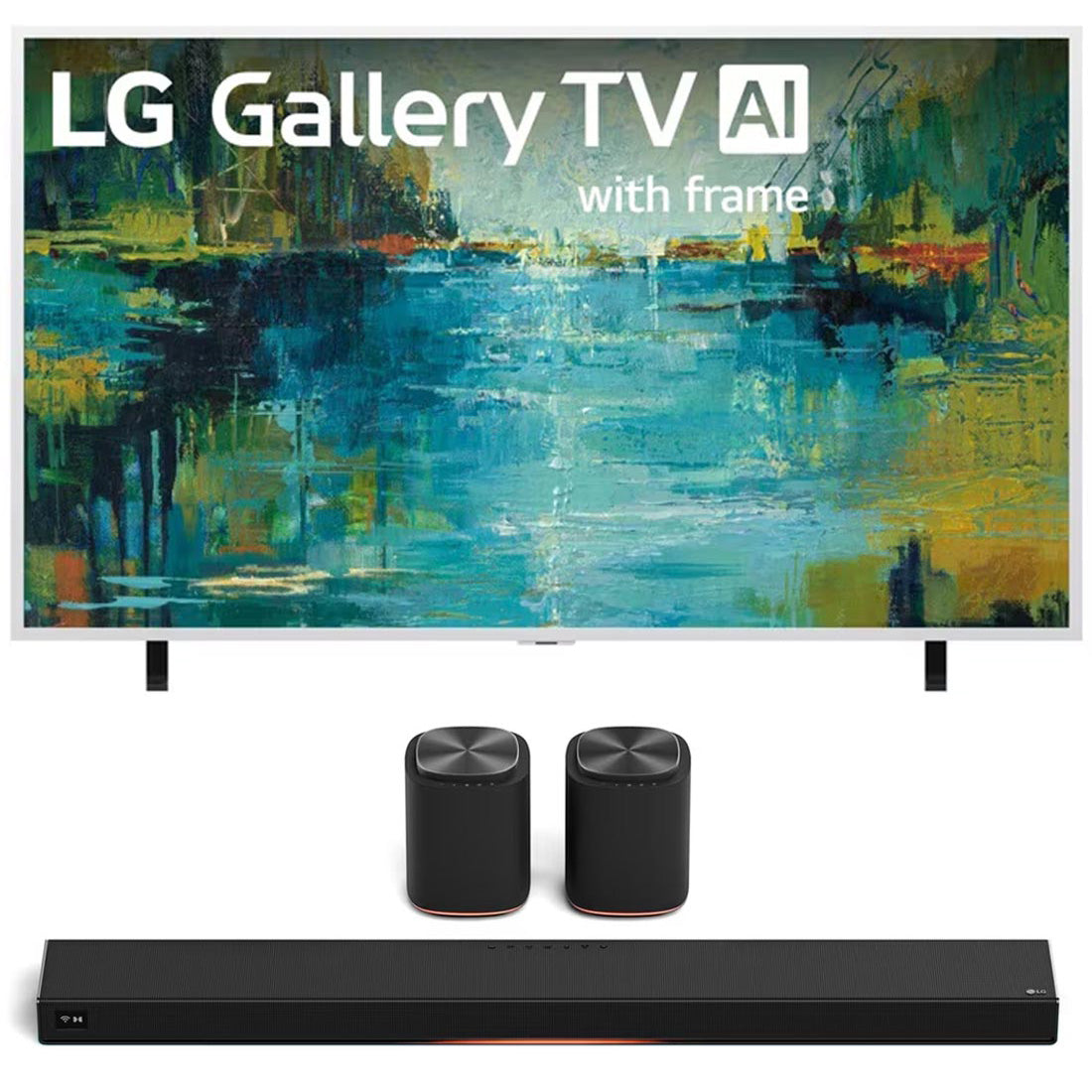 LG LX7B Mini LED 4K Smart Gallery TV with Frame | Sound Suite Immersive Suite 5: H7 All-in-One Soundbar and M5 Wireless Speakers - 2026 Bundle