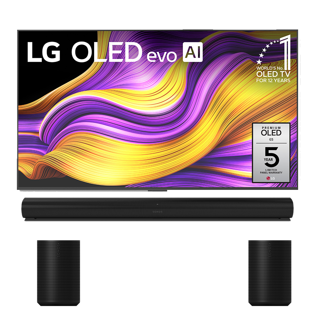 LG OLED G5 4K OLED Evo AI Concierge Smart TV - 2025 Model | Sonos Surround Set with Arc - Arc | Era 100 (2) - Bundle