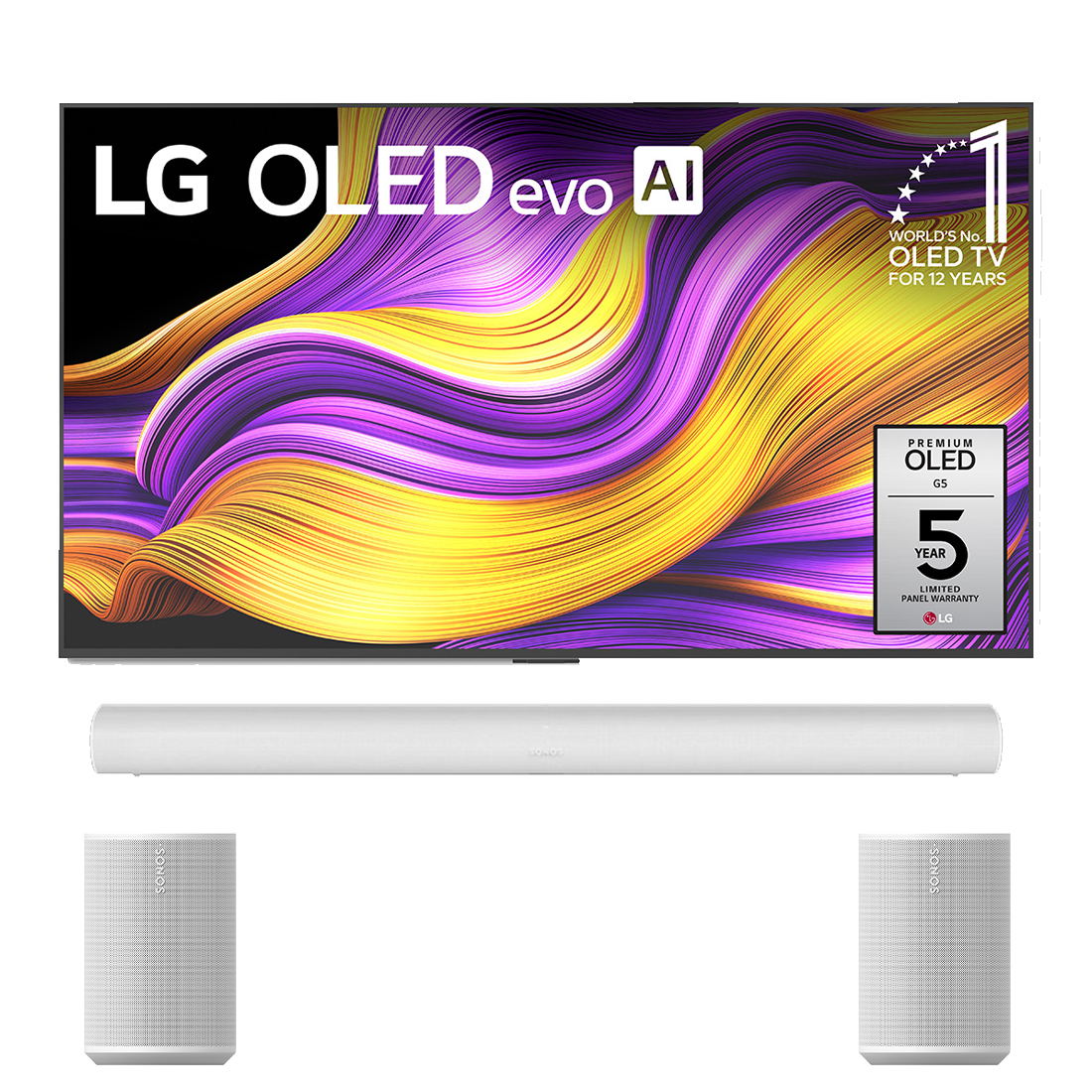 LG OLED G5 4K OLED Evo AI Concierge Smart TV - 2025 Model | Sonos Surround Set with Arc - Arc | Era 100 (2) - Bundle
