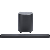 JBL Bar 500 soundbar and wireless subwoofer on a white background