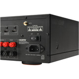 Close-up of JBL MA7100HP A/V Receiver back panel, on/off switch