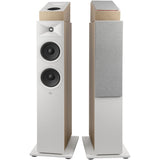 Pair of JBL Stage 260F floor-standing speakers with wooden accents in latte finish