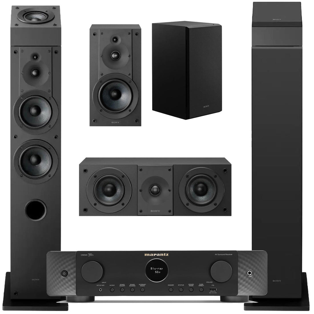 Marantz Cinema 70s Slimline 7.2 Channel AV Receiver | Sony SS-CS3M2 7.0 Speaker Bundle #1