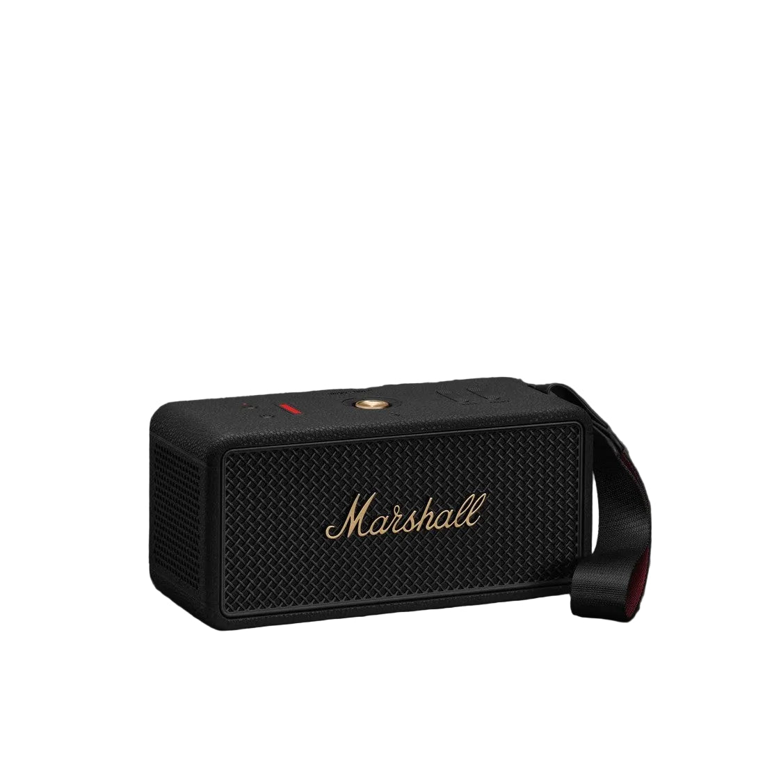 Marshall Middleton II Black and Brass portable Bluetooth speaker shown on a dark background, highlighting its iconic design. 