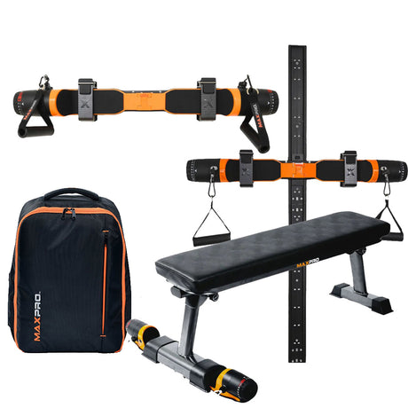 Maxpro SmartConnect Orange| Maxpro Foldable Steel Bench | Maxpro Slimline Wall Track | Maxpro BackPack - Bundle