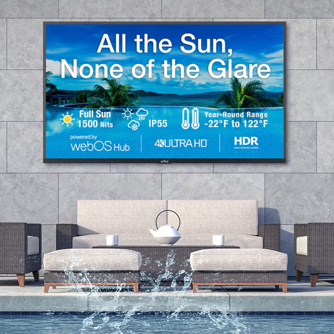 Neptune ODTV 4K Full Sun Outdoor Smart TV with Included Tilting Wall Mount
