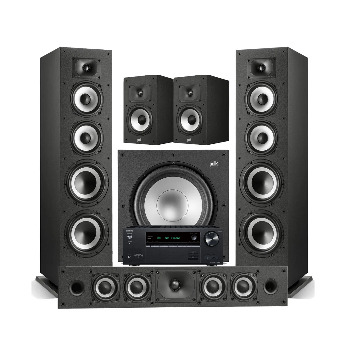 Onkyo TX-NR6100 7.2 Channel THX Certified Network A/V Receiver | Polk Audio Monitor XT70 Floor standing Speakers | Monitor XT35 High Res Loudspeaker |  Monitor XT20 High Res Loudspeaker | Monitor XT12 12” Powered Subwoofer - Bundle