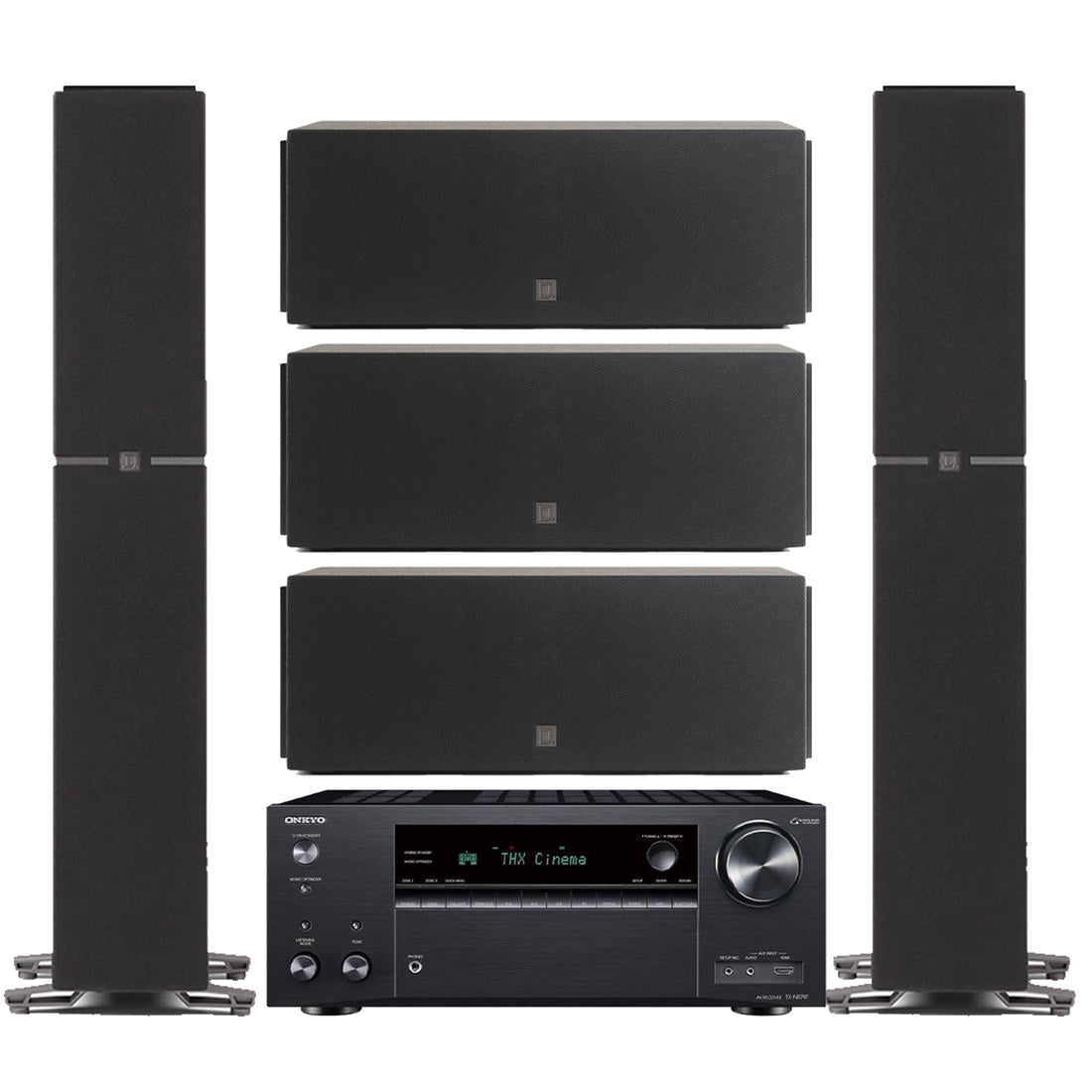 Onkyo TX-NR797 9.2-Ch Receiver | Definitive Technology Dymension DM40 Slim Bipolar Tower Speakers – Black | DM10 Center Ch Speaker – Black - Bundle