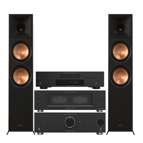 Onkyo Icon M80B Power Amplifier | Onkyo P80B Preamplifier | Onkyo C30B CD Player | Klipsch RP-5000F II Floor Standing Speakers - Pair - Bundle
