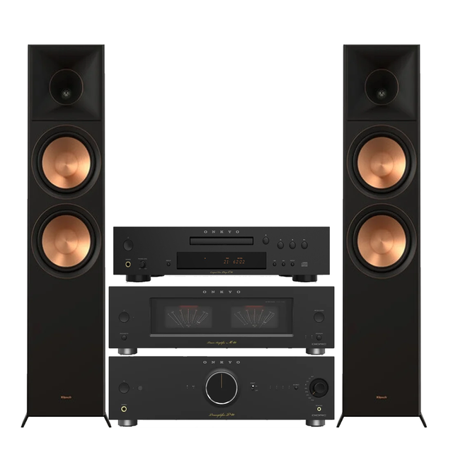Onkyo Icon M80B Power Amplifier | Onkyo P80B Preamplifier | Onkyo C30B CD Player | Klipsch RP-5000F II Floor Standing Speakers - Pair - Bundle
