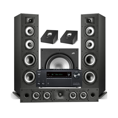 Onkyo TX-NR7100 9.2 Channel THX Certified Network A/V Receiver | Polk Audio Monitor XT70 Floor Standing Loudspeakers – Pair | XT35 Center Channel | XT90 Height Speaker - Pair | XT12 12” Subwoofer - Bundle