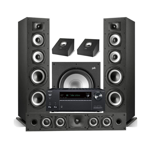 Onkyo TX-NR7100 9.2 Channel THX Certified Network A/V Receiver | Polk Audio Monitor XT70 Floor Standing Loudspeakers – Pair | XT35 Center Channel | XT90 Height Speaker - Pair | XT12 12” Subwoofer - Bundle