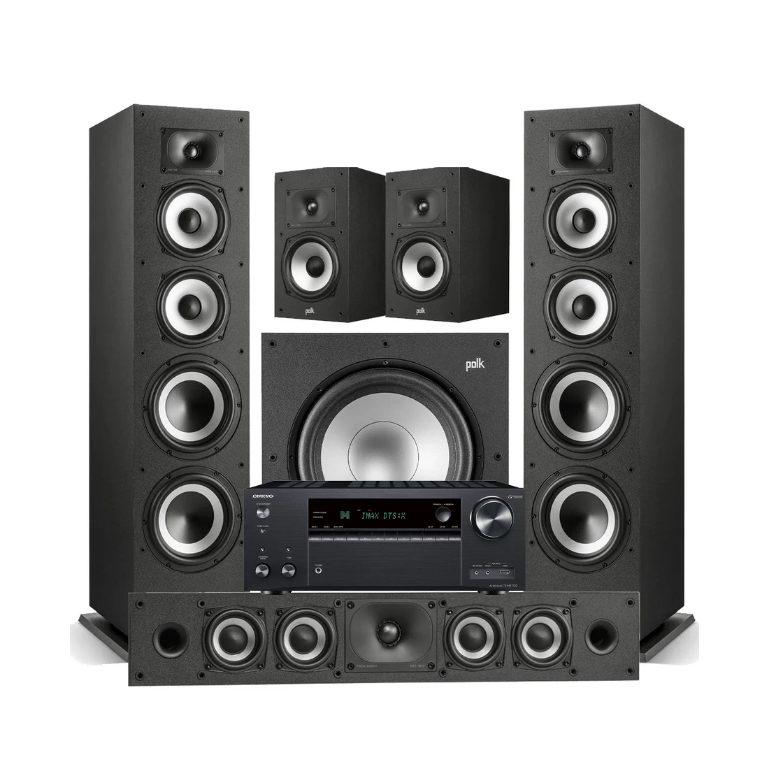 Onkyo TX-NR7100 9.2 Channel THX Certified Network A/V Receiver | Polk Audio Monitor XT70 Floor standing Speakers | Monitor XT35 High Res Loudspeaker |  Monitor XT20 High Res Loudspeaker | Monitor XT12 12” Powered Subwoofer - Bundle
