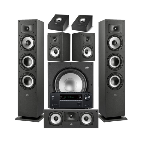 Onkyo TX-NR6100 7.2 Channel THX Certified Network A/V Receiver | Polk Audio XT60 Floor Standing Speakers - Pair| Monitor XT30 Center Channel | XT15 Bookshelf Speakers | XT90 Height Speaker | XT12 12” Powered Subwoofer - Bundle
