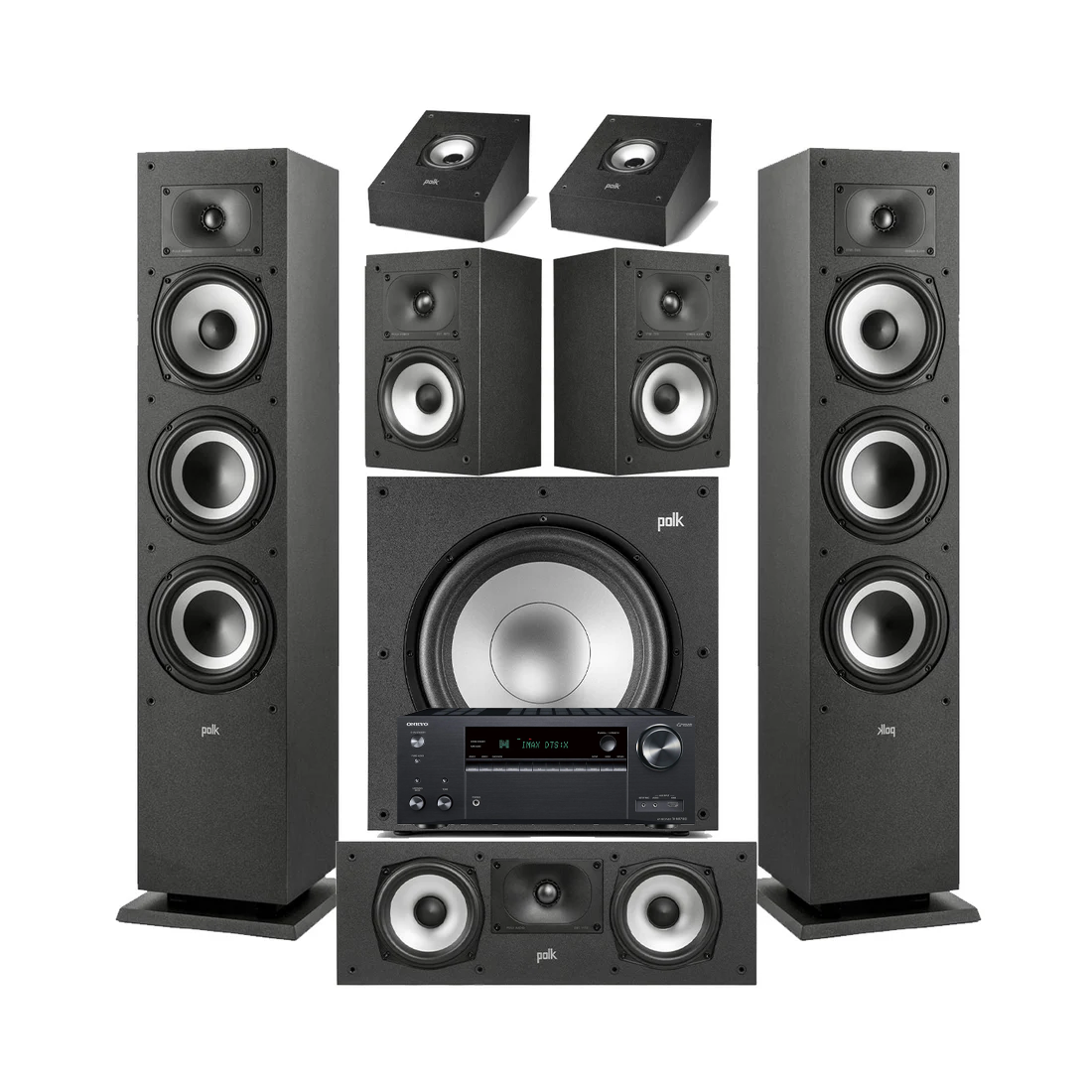 Onkyo TX-NR7100 9.2 Channel THX Certified Network A/V Receiver | Polk Audio XT60 Floor Standing Speakers - Pair| Monitor XT30 Center Channel | XT15 Bookshelf Speakers | XT90 Height Speaker | XT12 12” Powered Subwoofer - Bundle