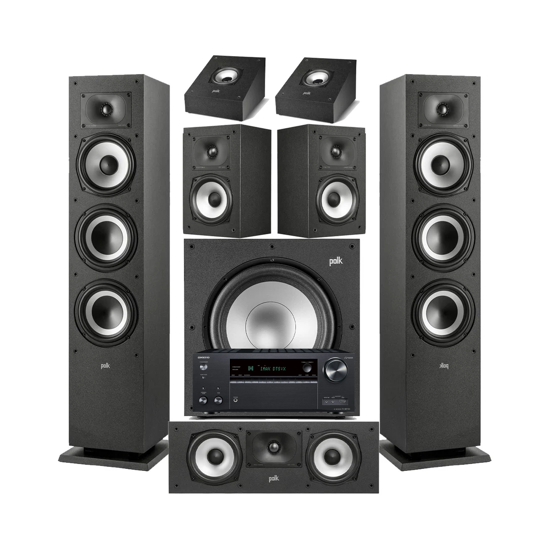 Onkyo TX-NR7100 9.2 Channel THX Certified Network A/V Receiver | Polk Audio XT60 Floor Standing Speakers - Pair| Monitor XT30 Center Channel | XT15 Bookshelf Speakers | XT90 Height Speaker | XT12 12” Powered Subwoofer - Bundle