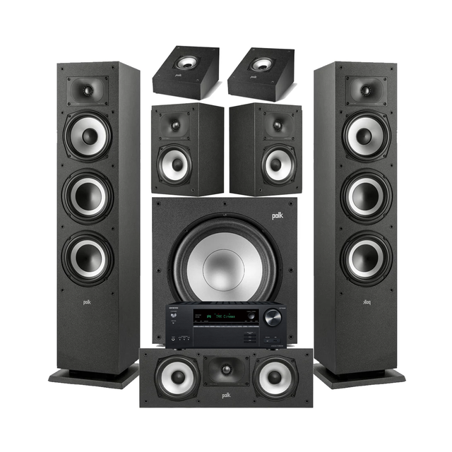 Onkyo TX-NR6100 7.2 Channel THX Certified Network A/V Receiver | Polk Audio XT60 Floor Standing Speakers - Pair| Monitor XT30 Center Channel | XT15 Bookshelf Speakers | XT90 Height Speaker | XT12 12” Powered Subwoofer - Bundle