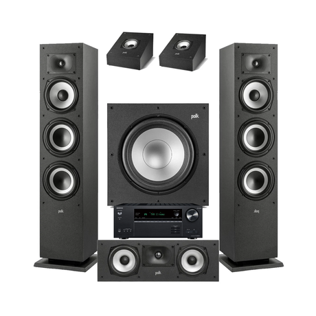 Onkyo TX-NR6100 7.2 Channel THX Certified Network A/V Receiver | Polk Audio XT60 Floor Standing Speakers – Pair | Polk Audio Monitor XT30 Center Channel | XT90 Height Speakers- Pair | Polk Audio XT12 12” Subwoofer - Bundle