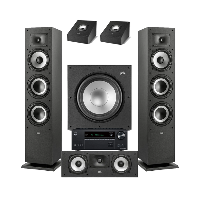 Onkyo TX-NR6100 7.2 Channel THX Certified Network A/V Receiver | Polk Audio XT60 Floor Standing Speakers – Pair | Polk Audio Monitor XT30 Center Channel | XT90 Height Speakers- Pair | Polk Audio XT12 12” Subwoofer - Bundle