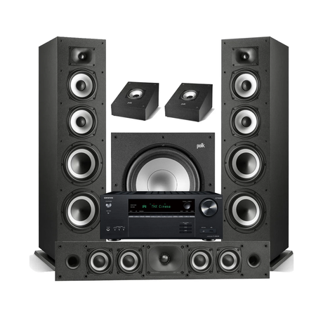 Onkyo TX-NR6100 7.2 Channel THX Certified Network A/V Receiver | Polk Audio Monitor XT70 Floor Standing Loudspeakers – Pair | XT35 Center Channel | XT90 Height Speaker - Pair | XT12 12” Subwoofer - Bundle