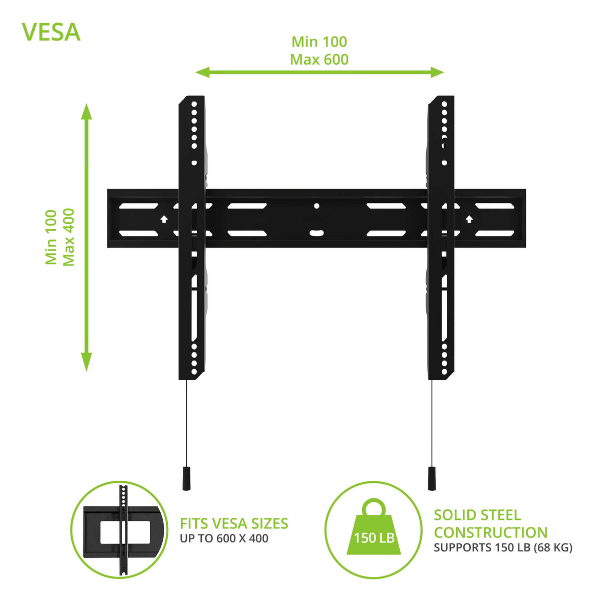 Kanto PF300 Fixed Low-Profile TV Wall Mount for 40"–100" TVs with 150 lb Capacity - Black