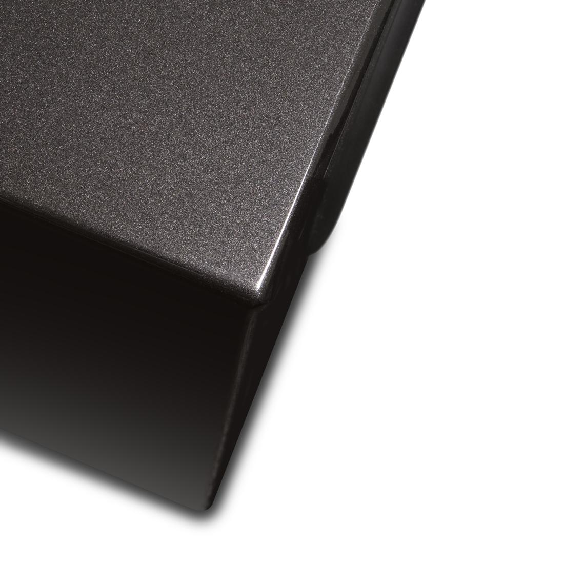 Close-up of finish on PSB SubSeries BP12 subwoofer in basalt brown