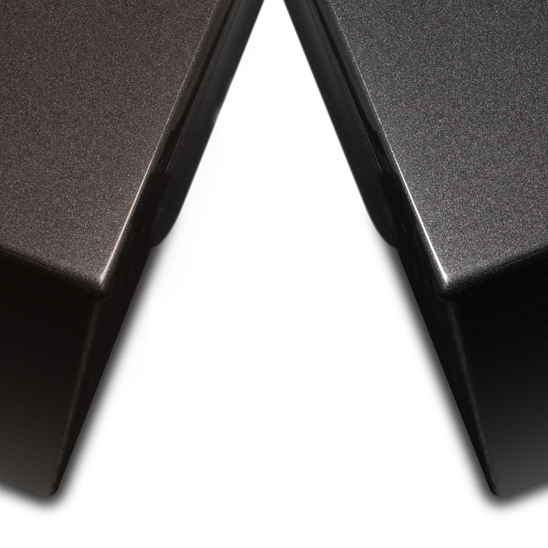 Close-up comparison of finishes on PSB SubSeries BP12 subwoofers