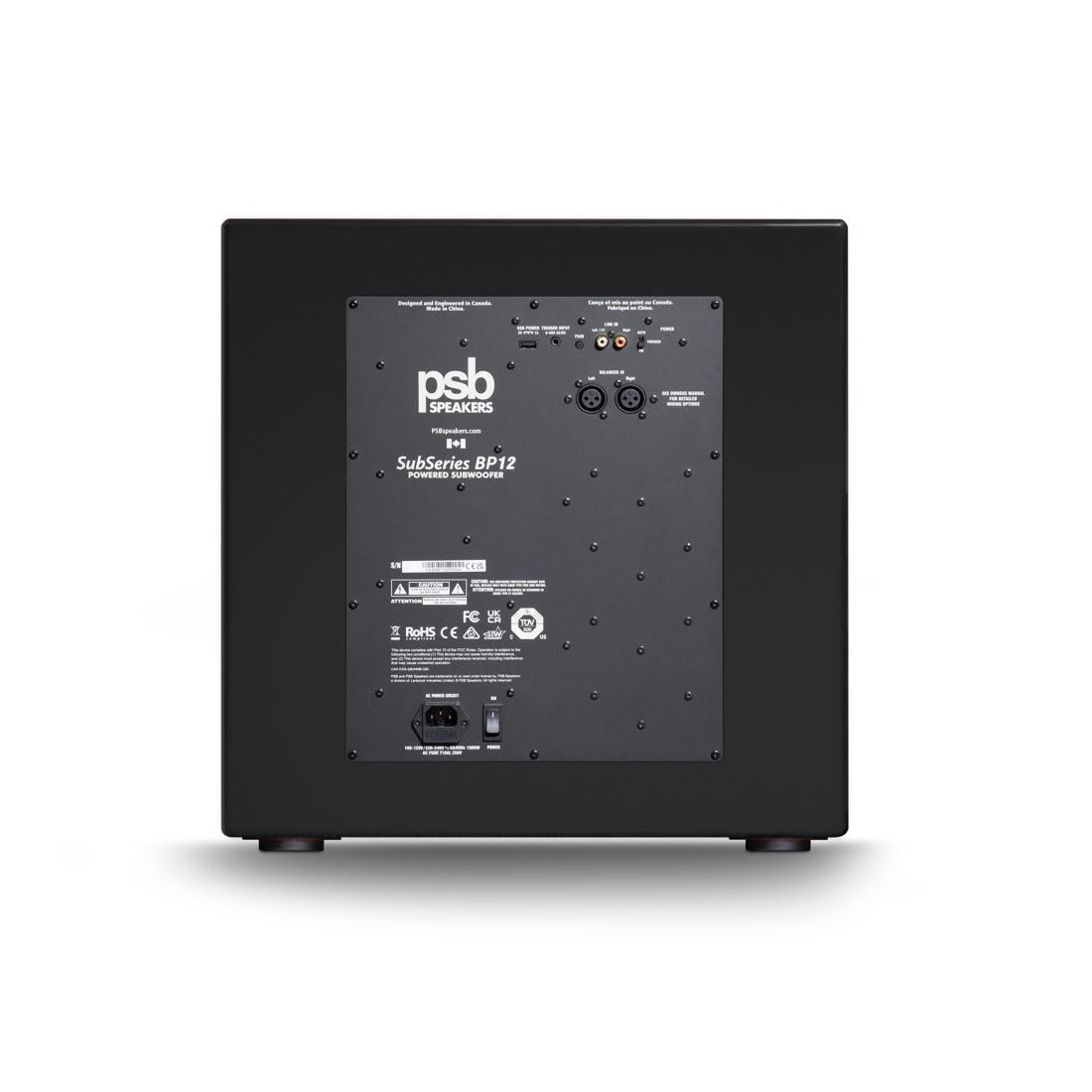 Rear I/O panel of PSB SubSeries BP12 subwoofer