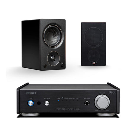PSB Alpha AM3 BLK Compact Powered Speakers (Pair) | TEAC AI301DAXB Integrated Amplifier w/ USB DAC - Bundle