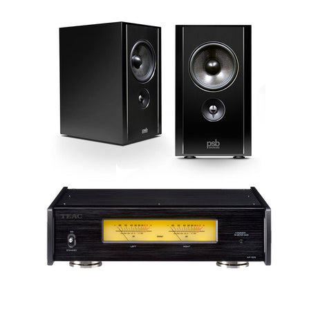 PSB Synchrony B600 Premium Bookshelf Speakers Satin BLK (Pair) | TEAC AP505B Stereo Power Amplifier - Bundle