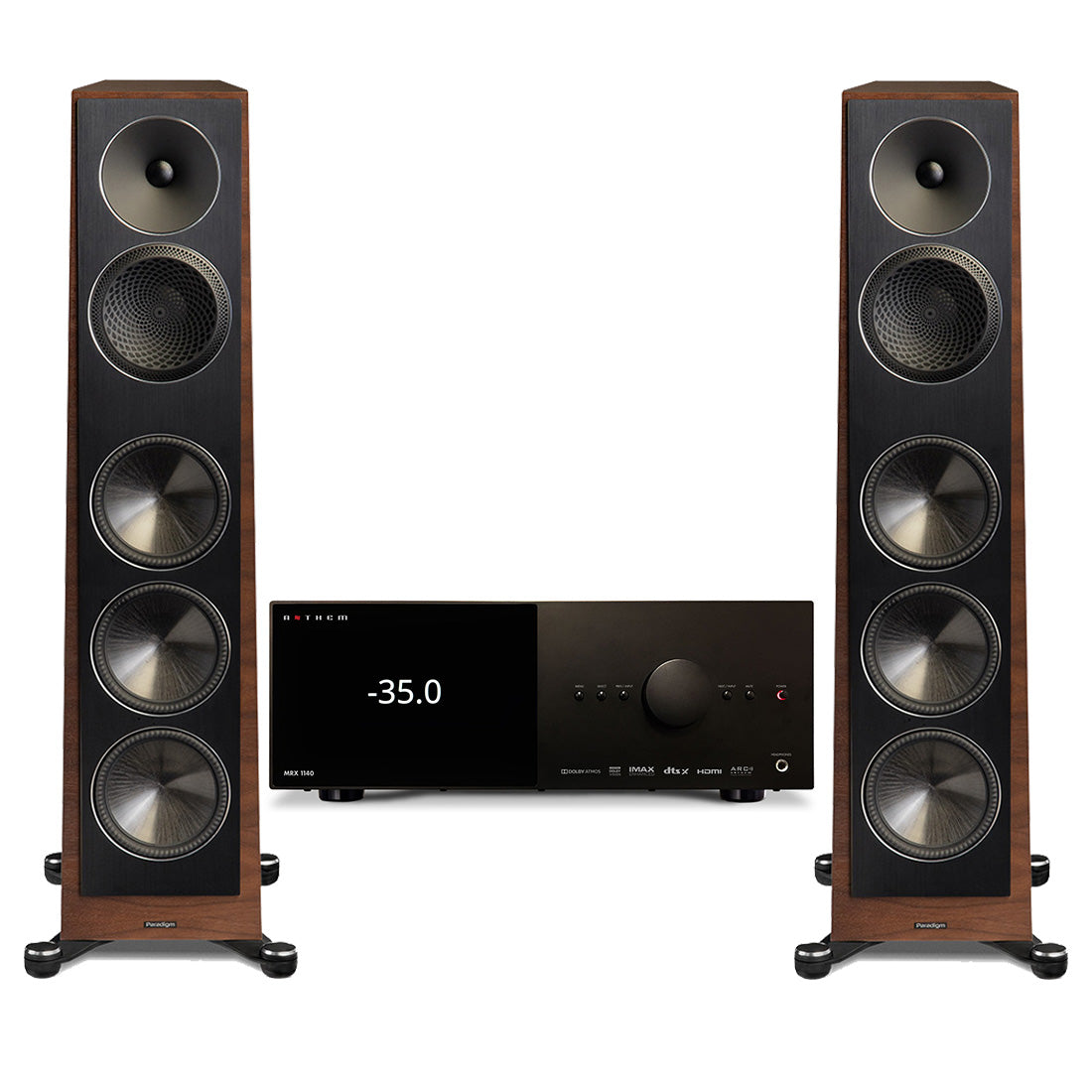 Anthem MRX 1140 8K AV Receiver | Paradigm Founder 100F 5-Driver 3 Way Floor Standing Speaker - Walnut - Pair - Bundle